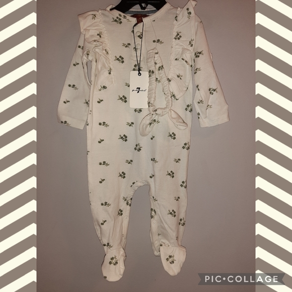 🆕️ 7 For All Mankind Baby Girls Ivory Floral Footed Sleeper Set / 3-6 Months - Picture 1 of 7